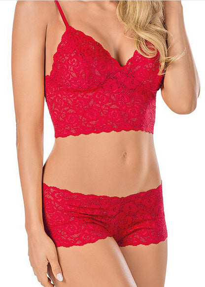 Lace Splicing Bowknot Lingerie Set