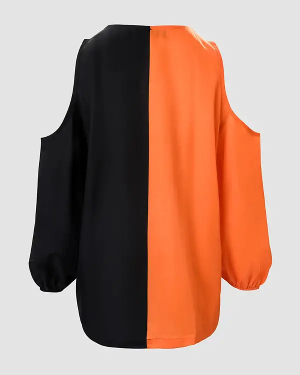 Halloween Graphic Print Colorblock Cold Shoulder Top