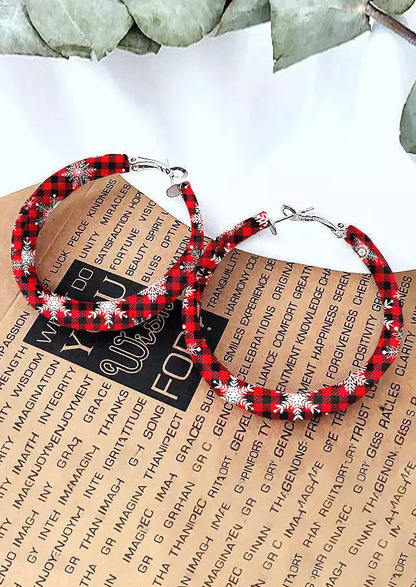 Christmas Snowflake Plaid Round Leather Earrings