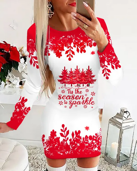 Christmas Tis The Season To Sparkle Graphic Print Bodycon Dress