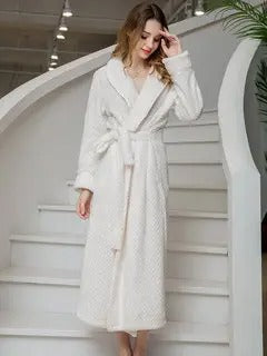 Jacquard Flannel Belt Long Sleeves Sleepwear Pajamas For Autumn Winter