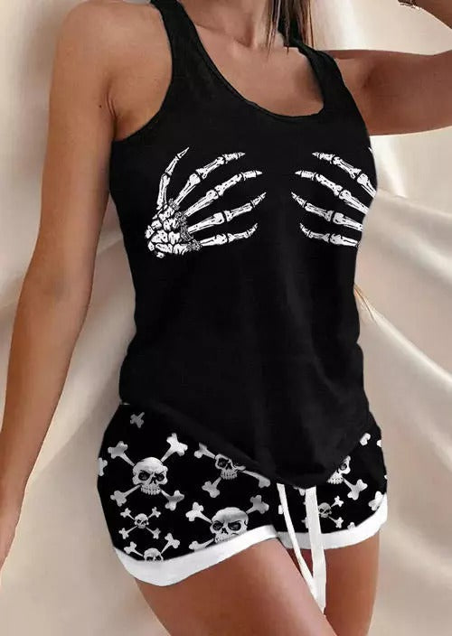 Skeleton Hand Tank And Skull Shorts Pajamas Set