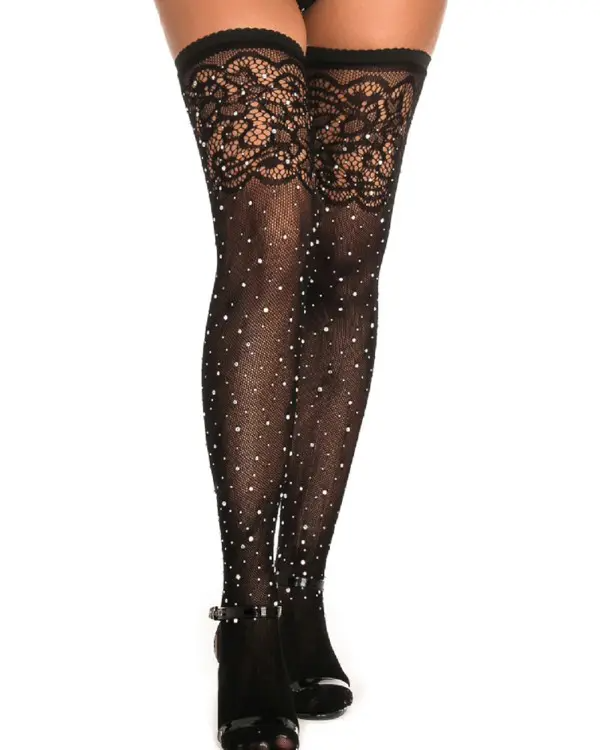 1Pair Crochet Lace Rhinestone Decor Stockings