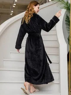 Jacquard Flannel Belt Long Sleeves Sleepwear Pajamas For Autumn Winter