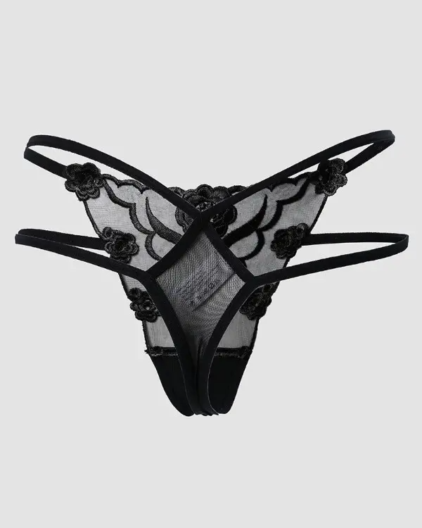 Sheer Mesh Floral Pattern Lace Thong