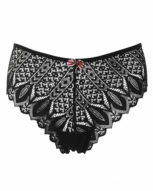 Bowknot Decor Crochet Lace Criss Cross Panty