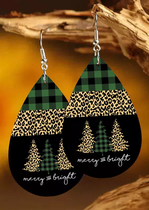 Christmas Merry And Bright Plaid Leopard Earrings