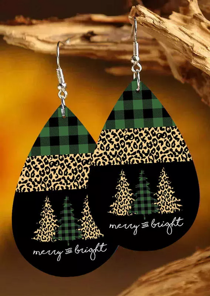 Christmas Merry And Bright Plaid Leopard Earrings