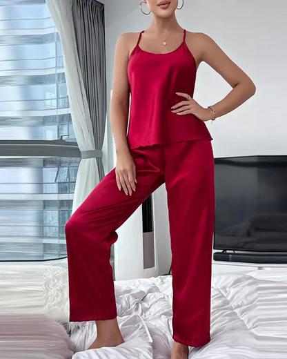 Plain Crisscross Backless Pajamas Set