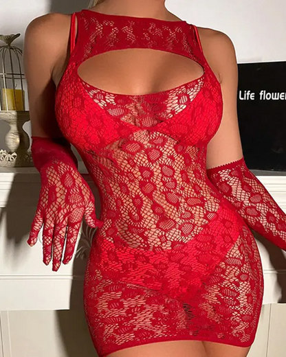 Cutout Crochet Lace Babydoll With Sleeves