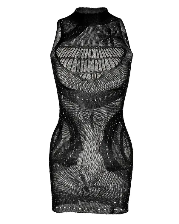 Halter Rhinestone Decor Cutout Stocking Babydoll