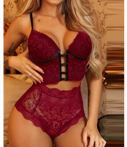 Crochet Lace Cutout Lace-up Lingerie Set