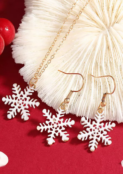 3Pcs Christmas Snowflake Necklace And Earrings Set