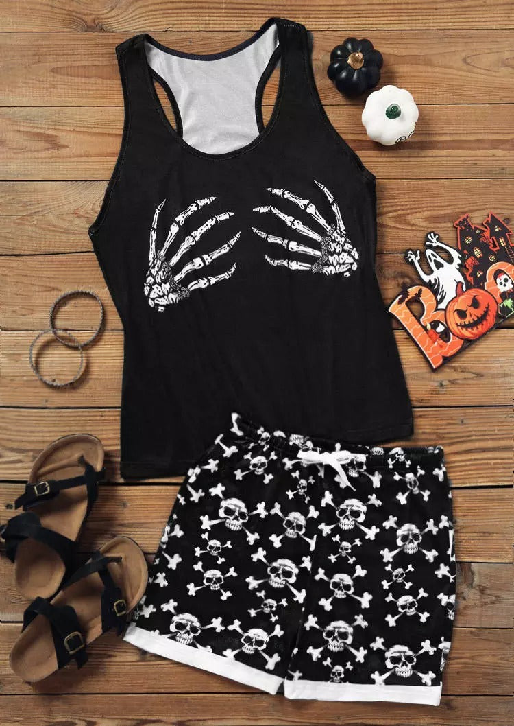 Skeleton Hand Tank And Skull Shorts Pajamas Set